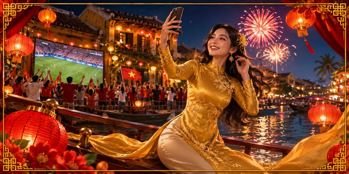 Cô gái mặc áo dài trải nghiệm casino di động tại Hội An
