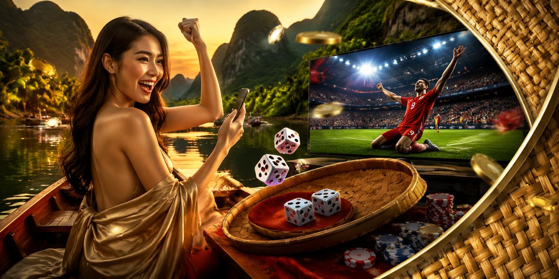 Người chơi tài xỉu trên điện thoại với nón lá truyền thống Ninh Bình